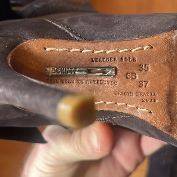 Schutz Dark Brown Leather Zip Up Buckled Heeled Boot Women’s 6B - Picture 8 of 8